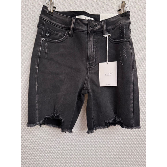 KanCan Pants - KanCan High Rise Fray Hem Bermuda Shorts-1/24